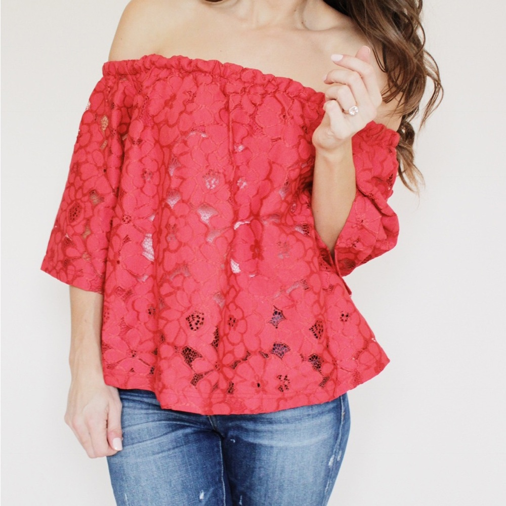 Jack by BB Dakota Rococo Red Cotton Blend Oregano Off the Shoulder Top